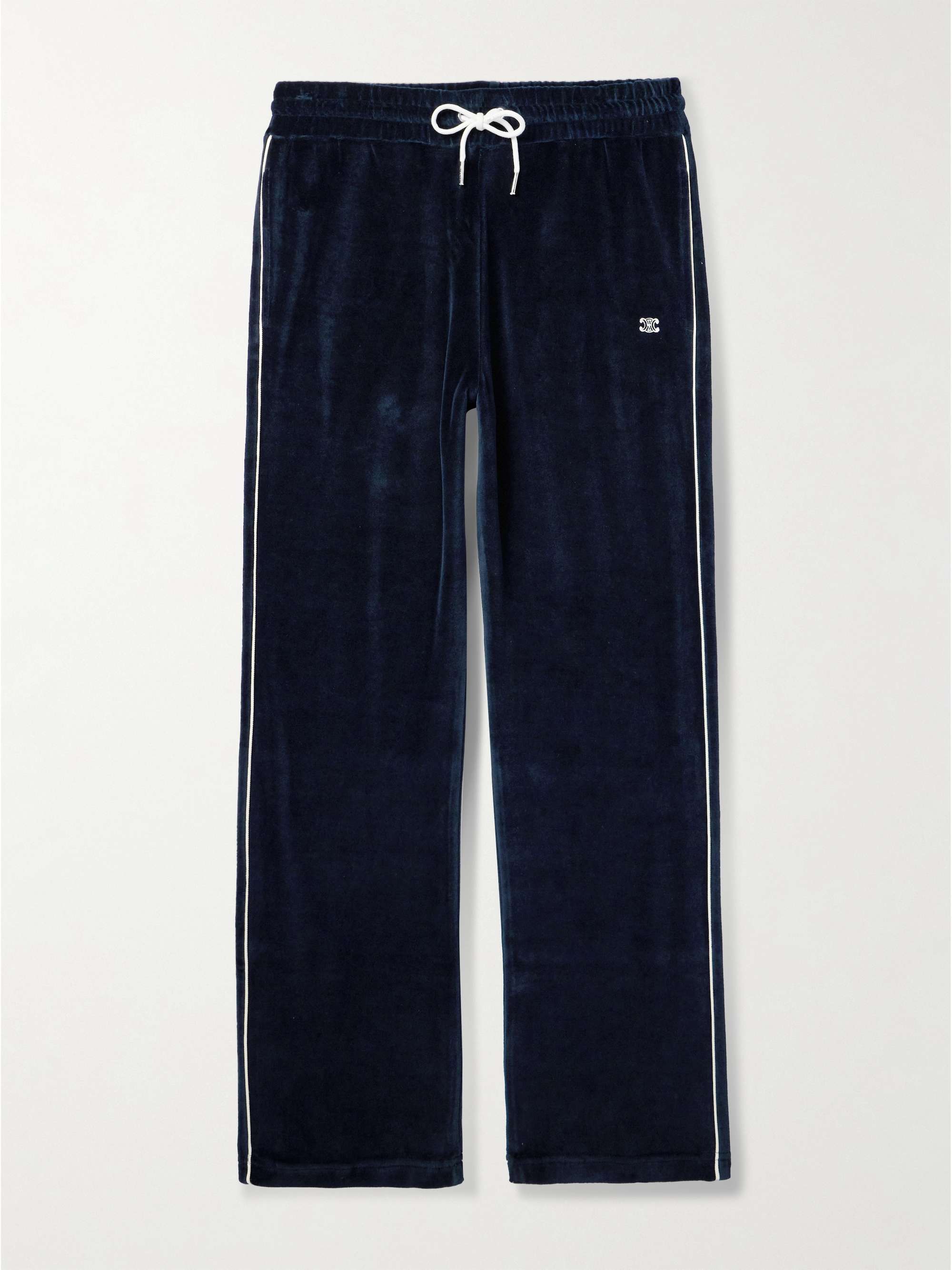 CELINE HOMME Straight-Leg Logo-Embroidered Cotton-Blend Velour Track Pants  for Men