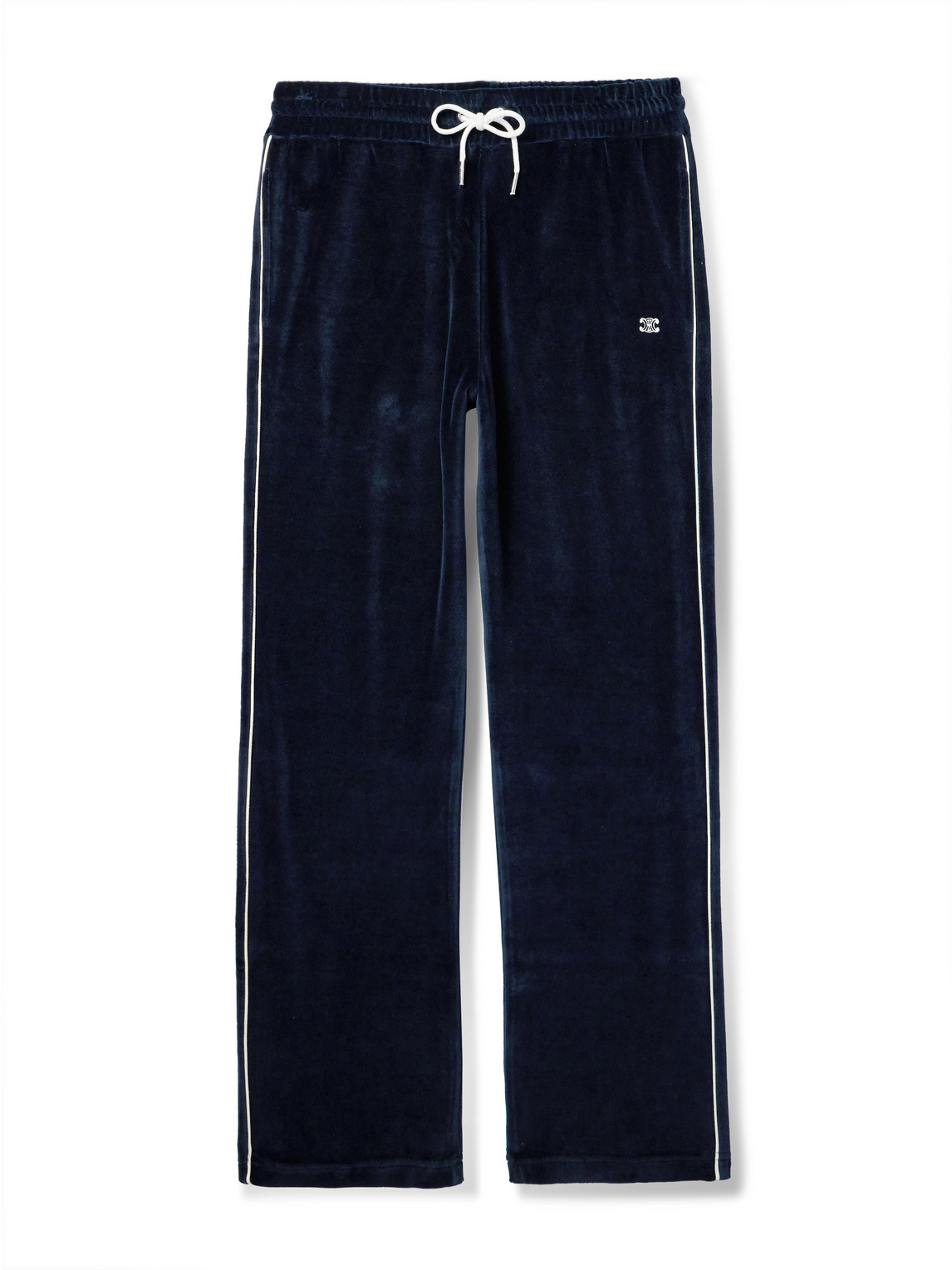 Celine Straight-leg Logo-embroidered Cotton-blend Velour Track Pants In Blue