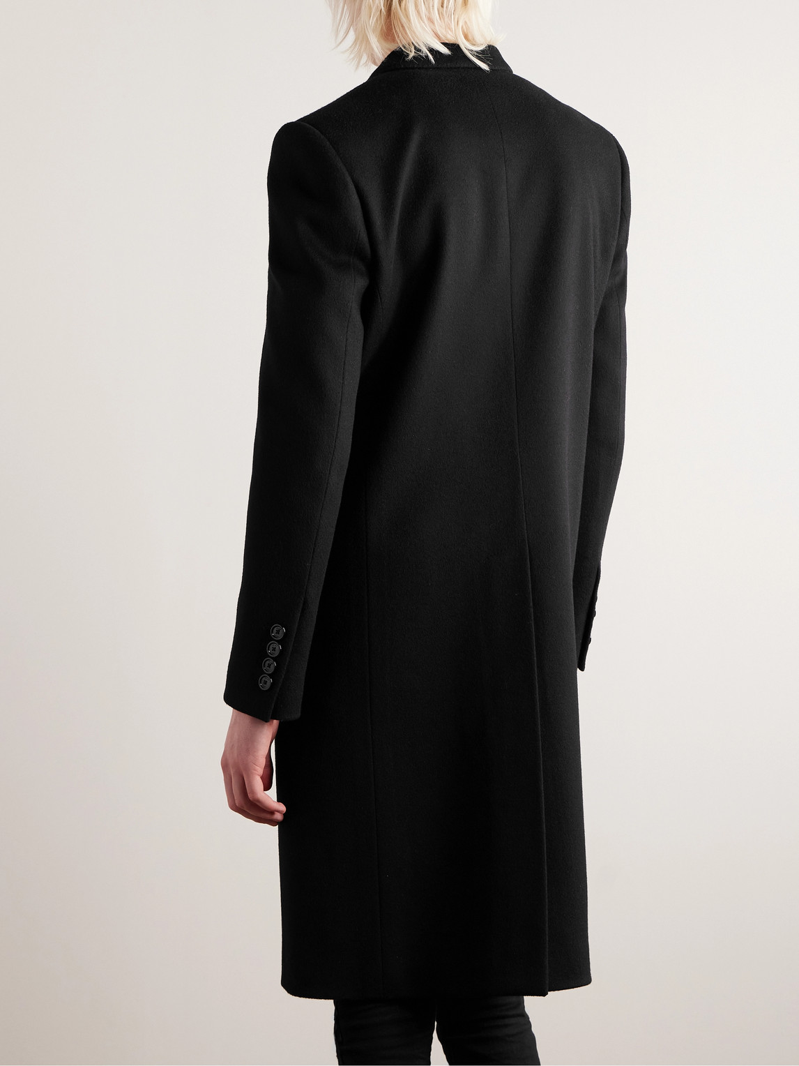 Celine Slim-fit Double-breasted Wool Coat In Black
