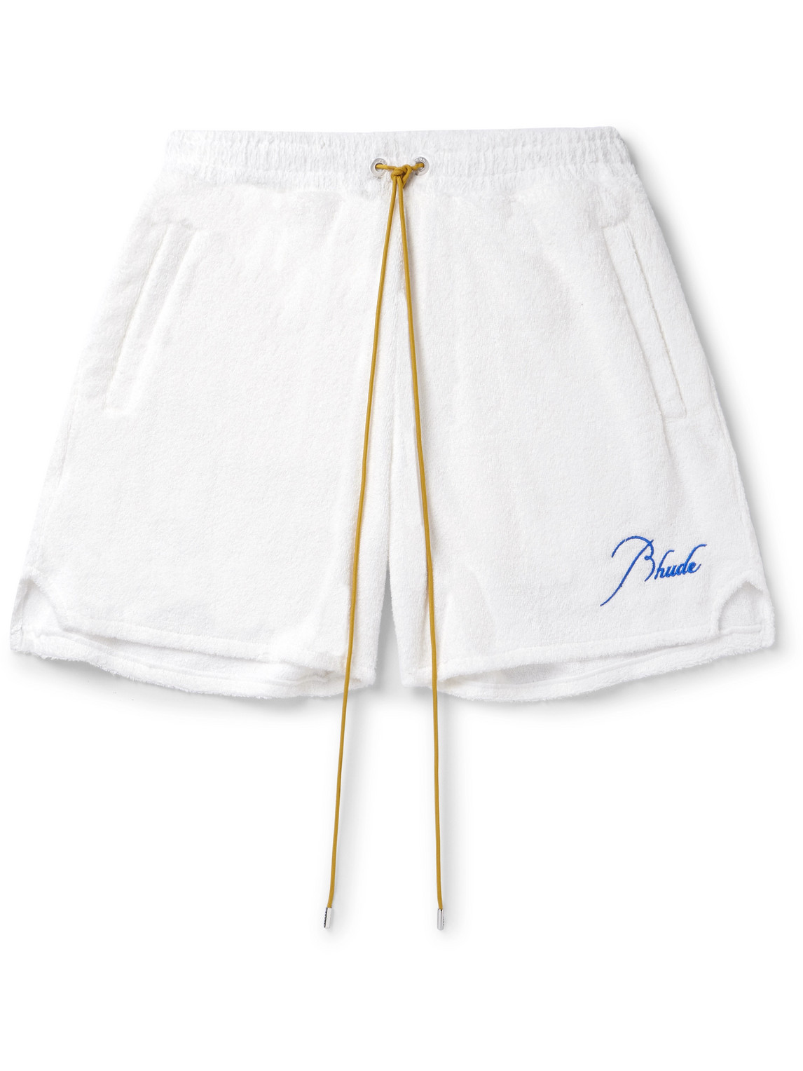 Rhude Straight-leg Logo-embroiderd Cotton-fleece Shorts In White
