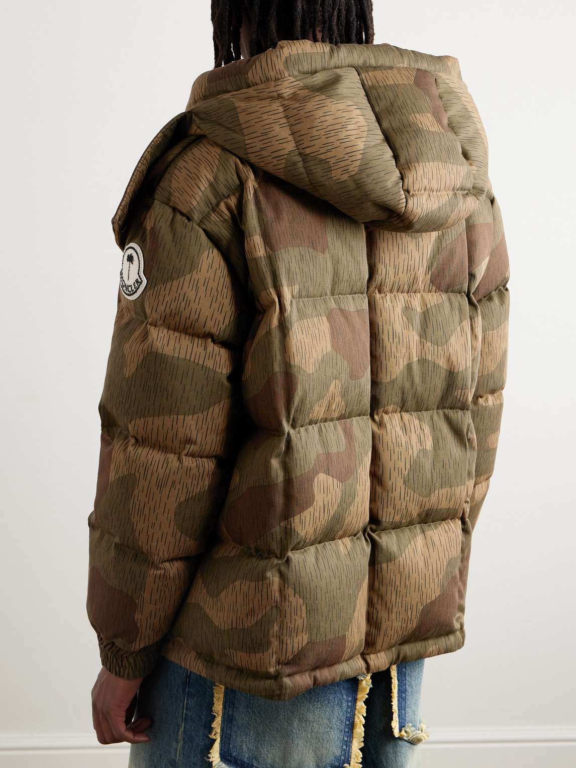 Shop Moncler Genius Palm Angels Camouflage-print Cotton-gabardine Hooded Parka In Green