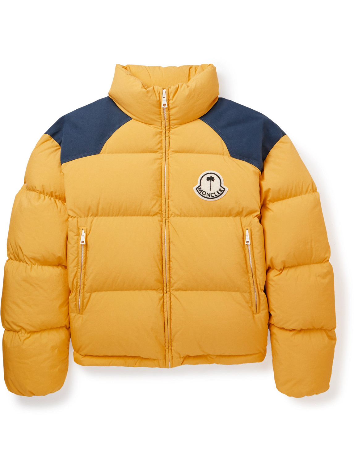 Shop Moncler Genius Palm Angels Nevis Logo-appliquéd Quilted Shell Down Jacket In Yellow
