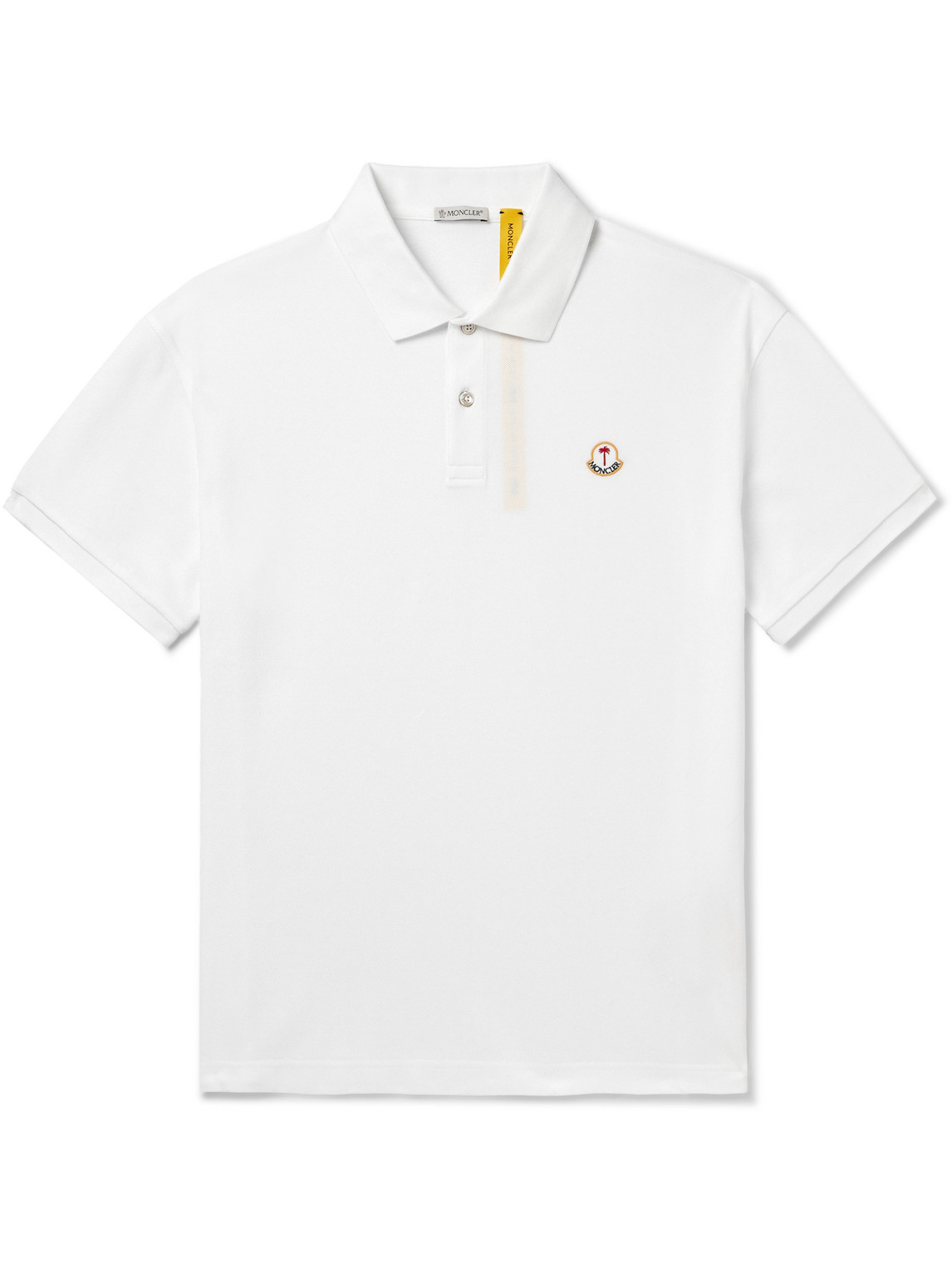 Shop Moncler Genius Palm Angels Logo-embroidered Cotton-piqué Polo Shirt In White