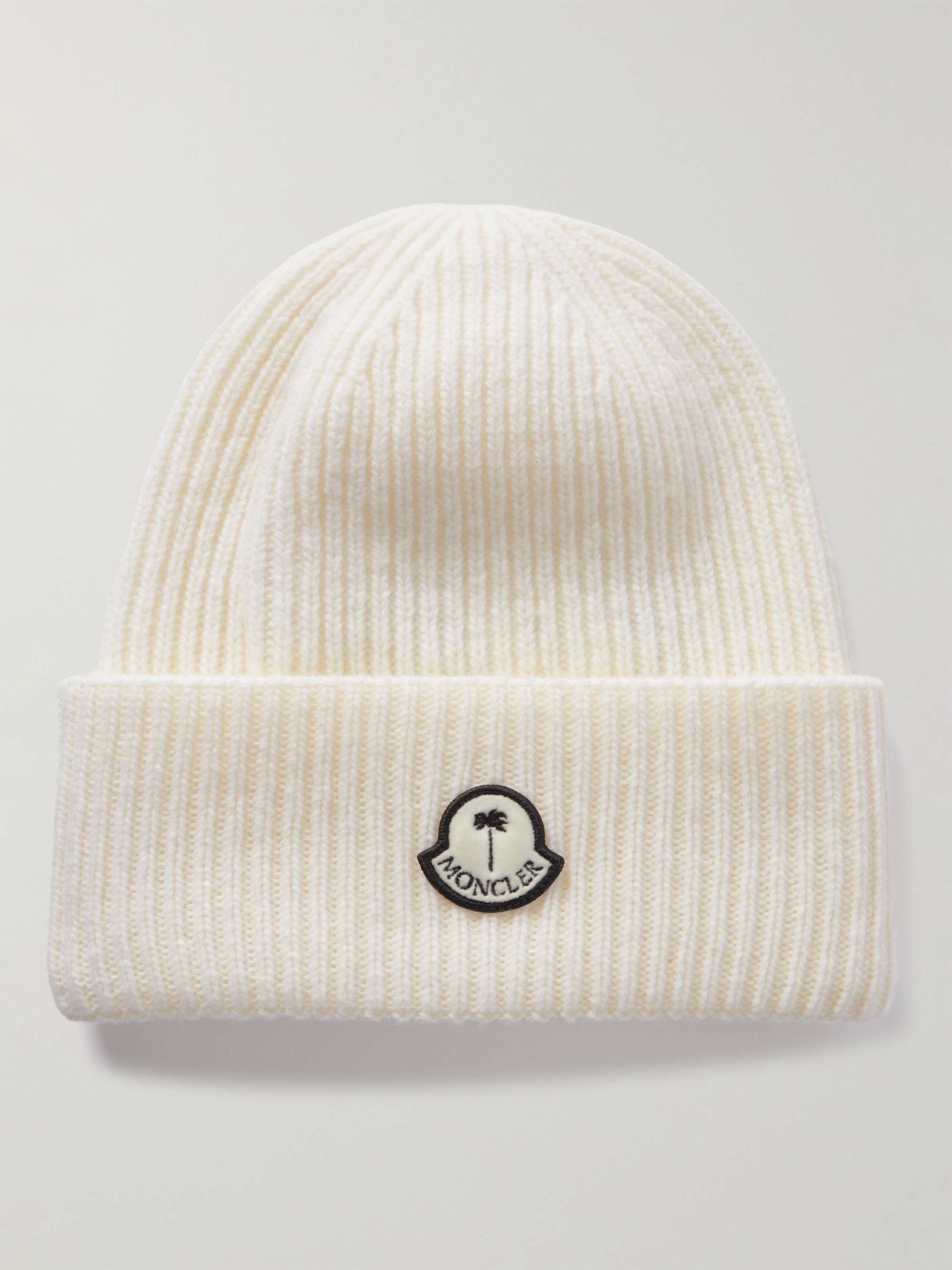 MONCLER GENIUS + Palm Angels Logo-Appliquéd Ribbed Wool Beanie for Men ...