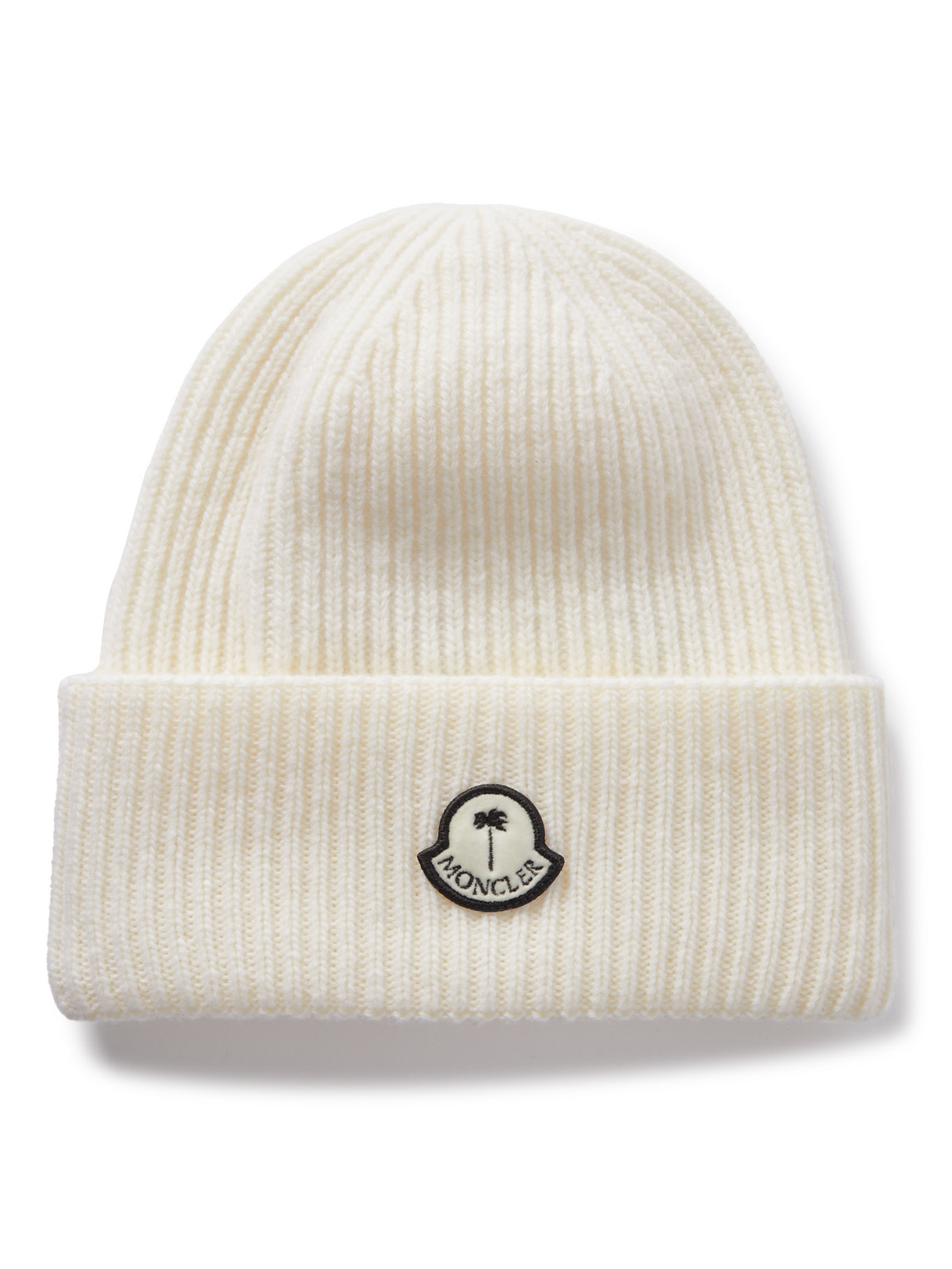 Moncler Genius Palm Angels Logo-appliquéd Ribbed Wool Beanie In White