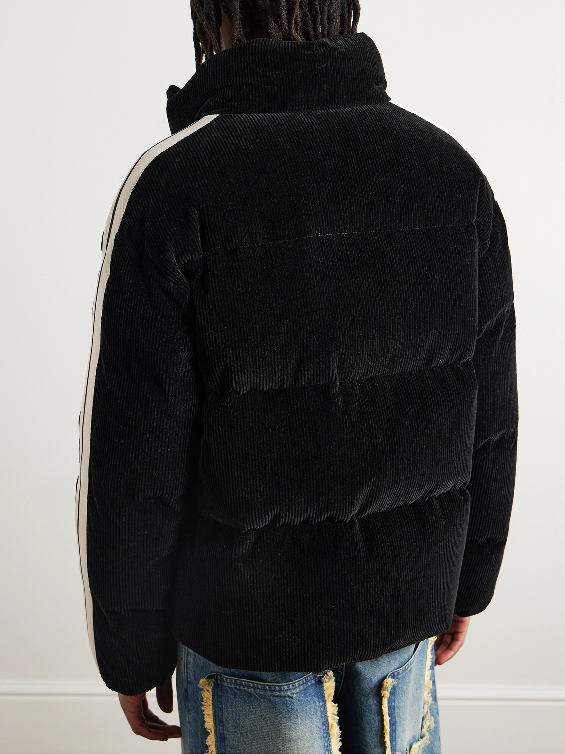Shop Moncler Genius Palm Angels Ramsau Logo-appliquéd Cotton-corduroy Down Jacket In Black