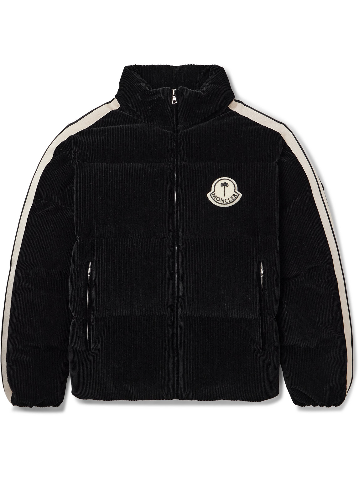 Shop Moncler Genius Palm Angels Ramsau Logo-appliquéd Cotton-corduroy Down Jacket In Black