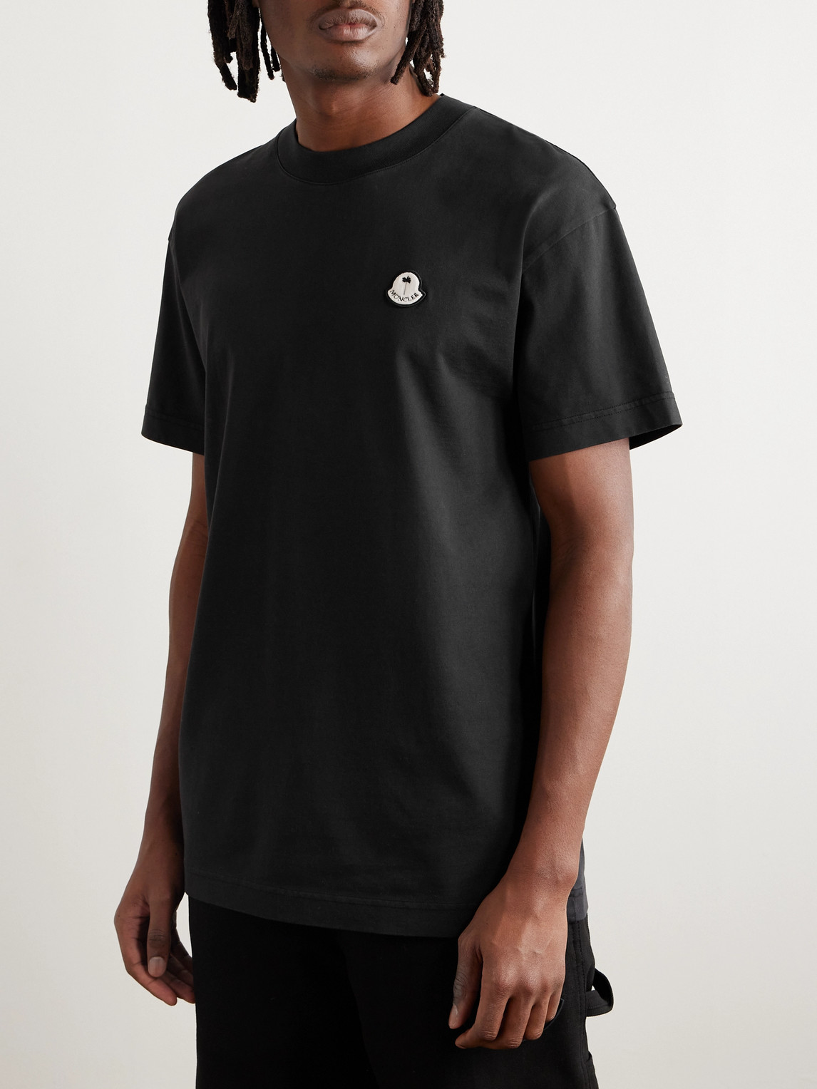 Shop Moncler Genius Palm Angels Logo-appliquéd Cotton-jersey T-shirt In Black
