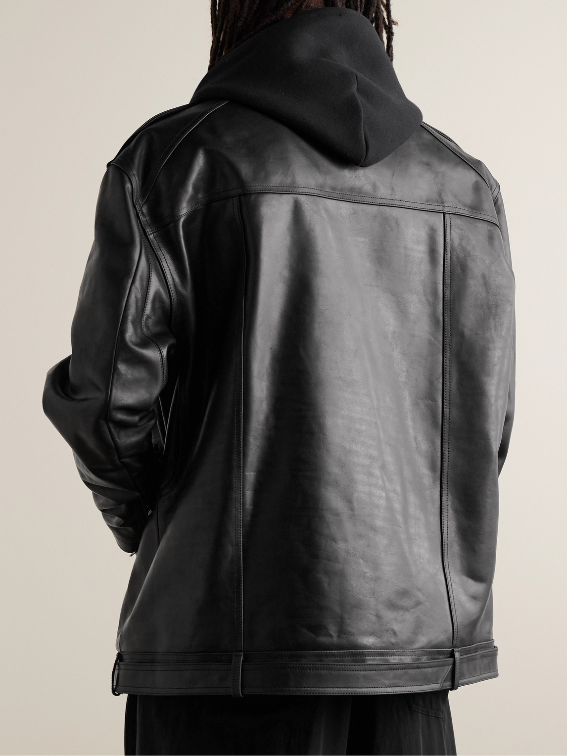 Shop Rick Owens Luke Stooges Leather Biker Jacket In Black
