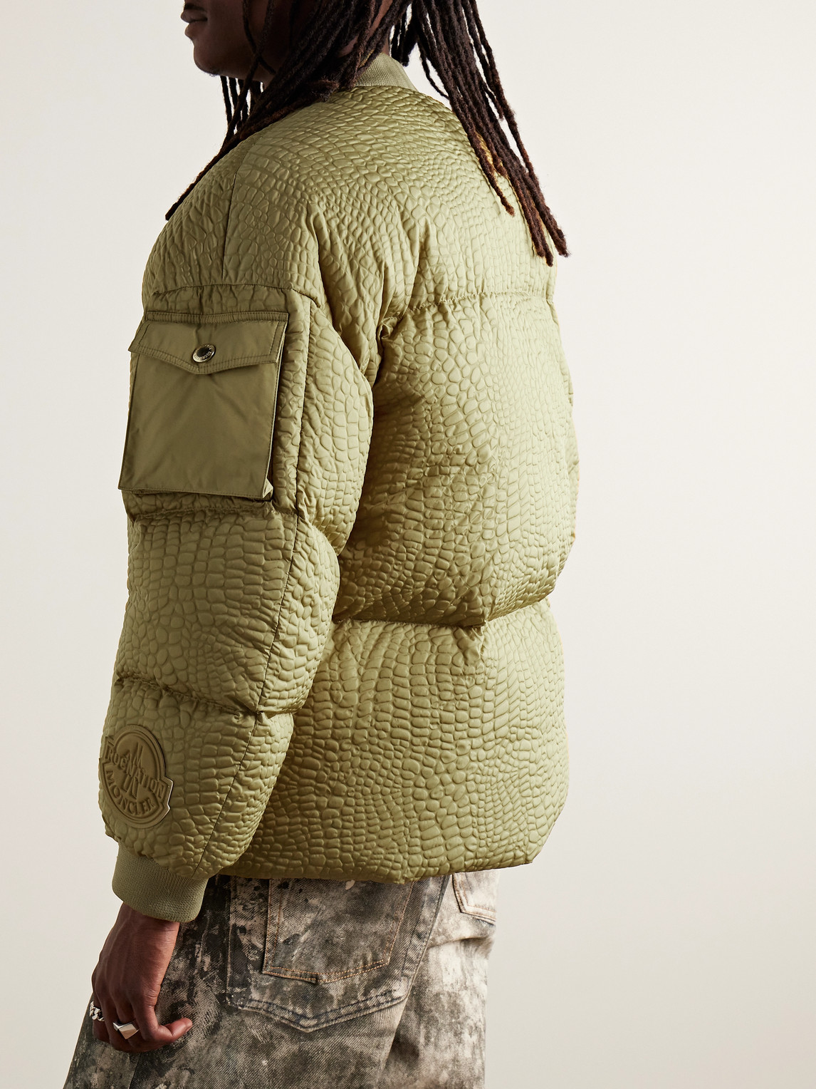 Shop Moncler Genius Roc Nation By Jay-z Centaurus Croc-effect Quilted Shell Down Jacket In Green