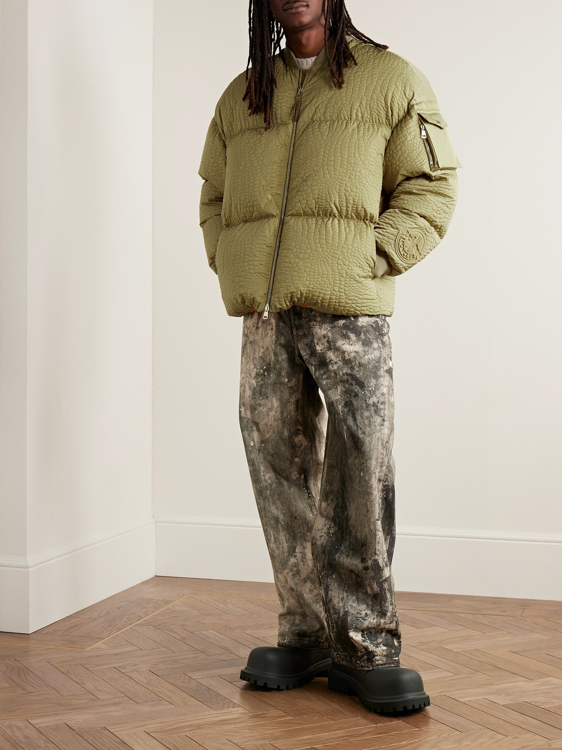 Shop Moncler Genius Roc Nation By Jay-z Centaurus Croc-effect Quilted Shell Down Jacket In Green