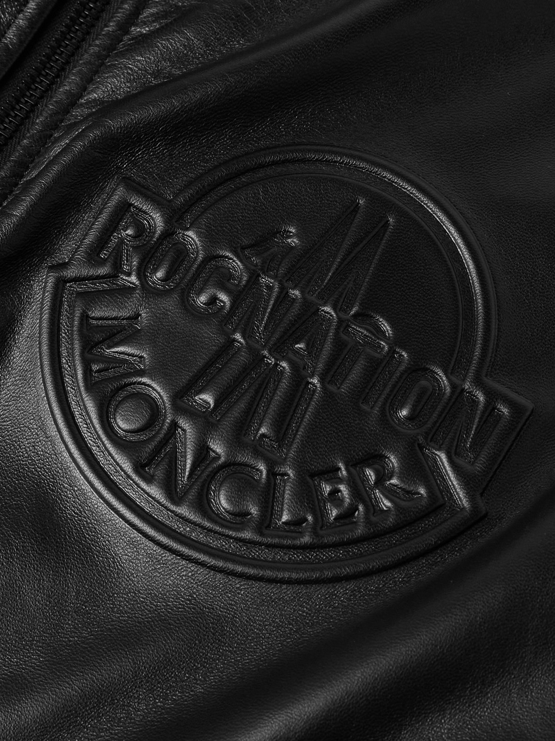 Shop Moncler Genius Roc Nation By Jay-z Cassiopeia Reversible Logo-embossed Leather And Quilted Shell Down Bomber Jacket In Black