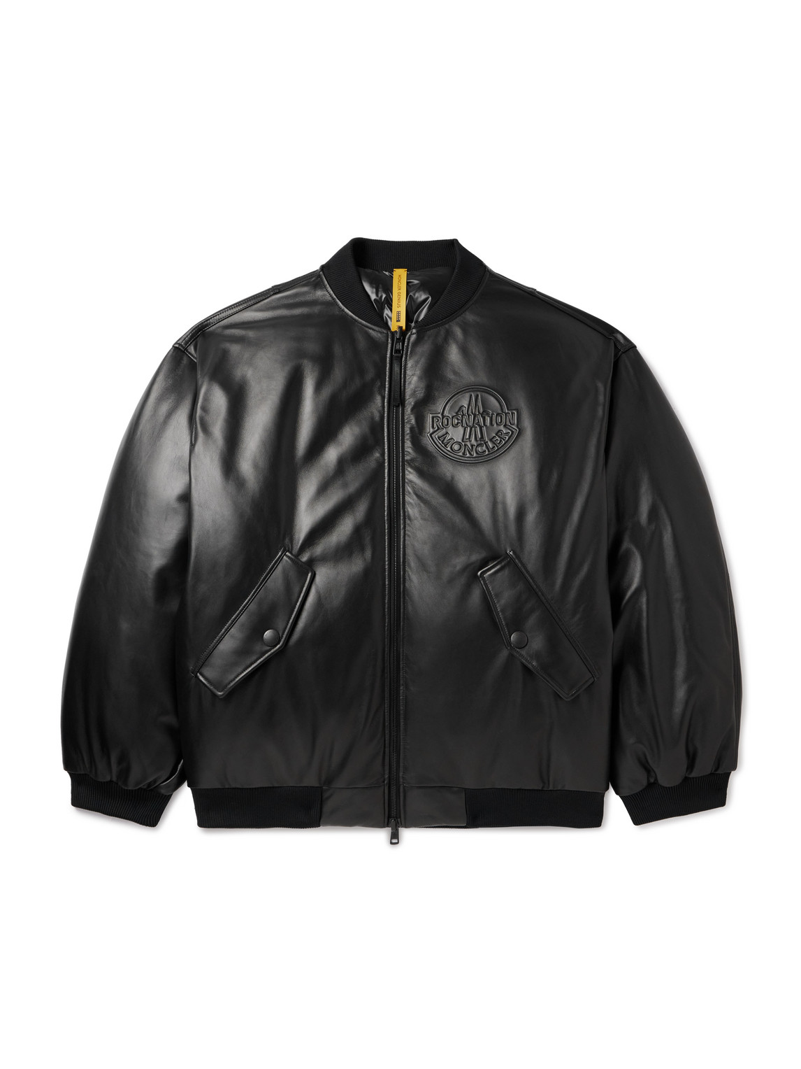 Moncler Genius Roc Nation By Jay-z Cassiopeia Reversible Logo-embossed Leather And Quilted Shell Down Bomber Jacket In Black