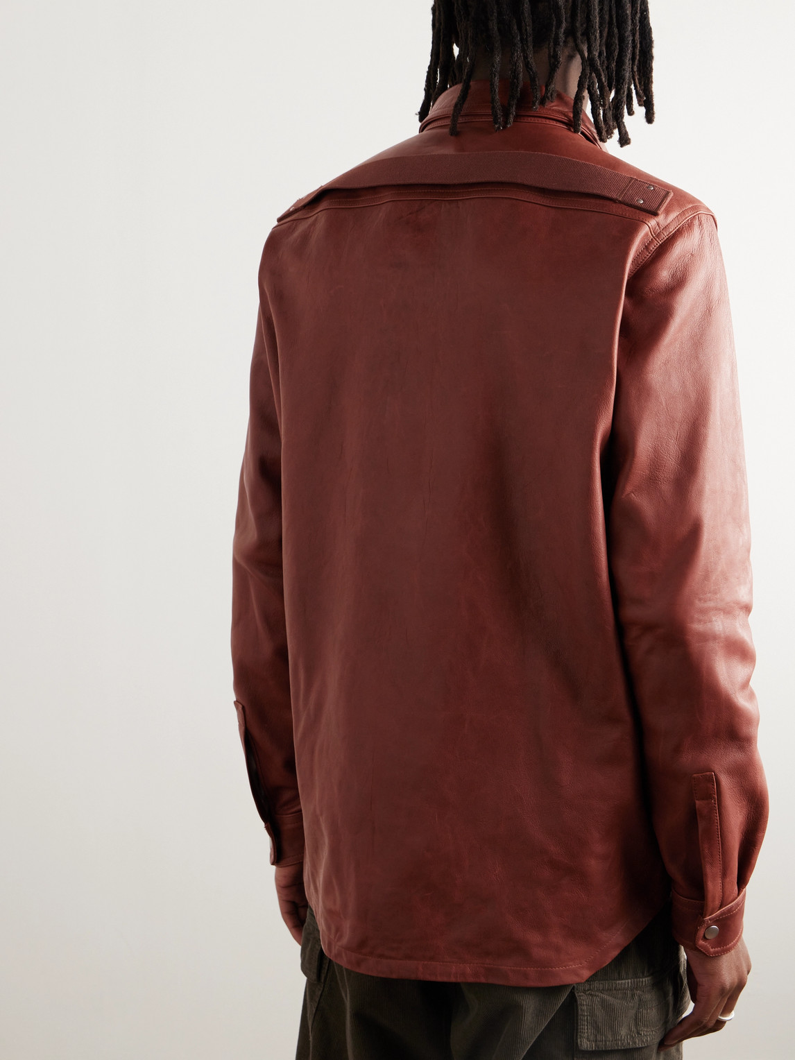 Shop Rick Owens Webbing-trimmed Leather Overshirt In Red