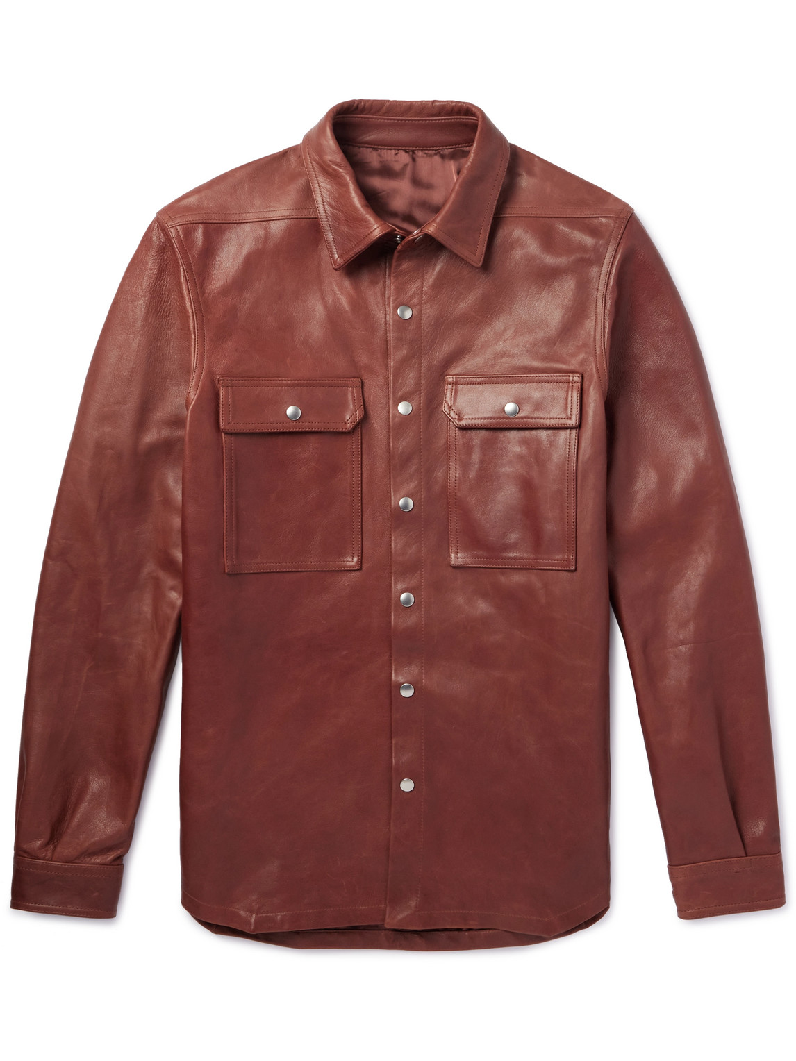 Shop Rick Owens Webbing-trimmed Leather Overshirt In Red