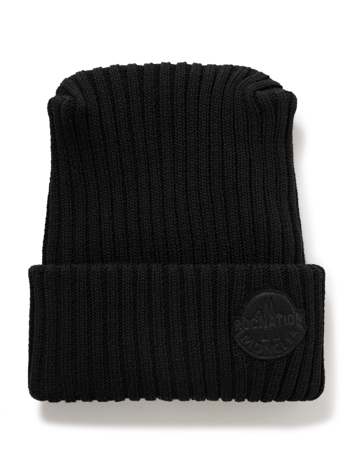 Moncler Genius Roc Nation By Jay-z Logo-appliquéd Ribbed Virgin Wool Beanie In Black