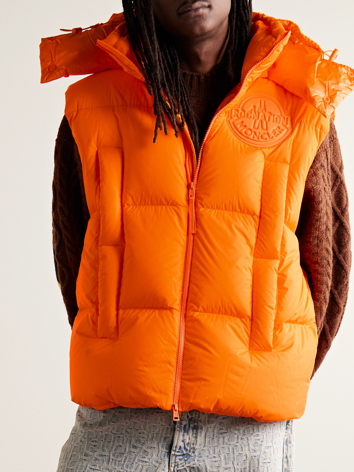 Shop Moncler Genius Roc Nation By Jay-z Apus Oversized Quilted Shell Hooded Down Gilet In Orange