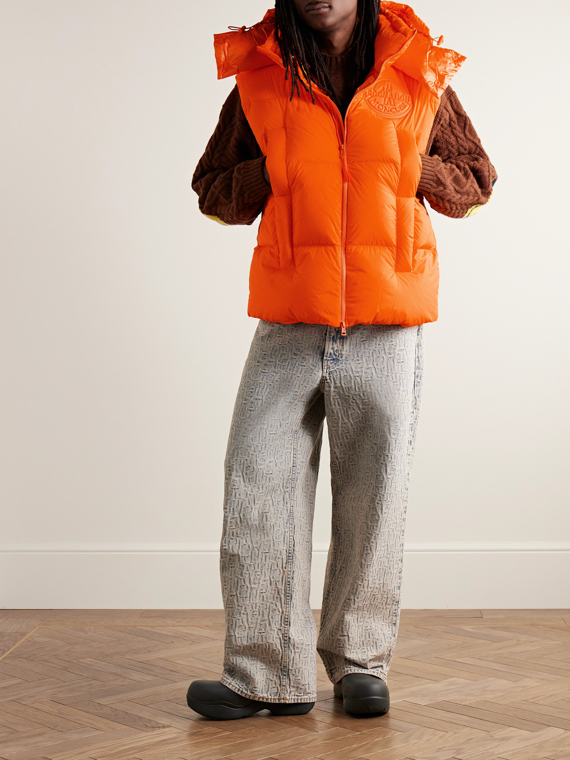 Shop Moncler Genius Roc Nation By Jay-z Apus Oversized Quilted Shell Hooded Down Gilet In Orange