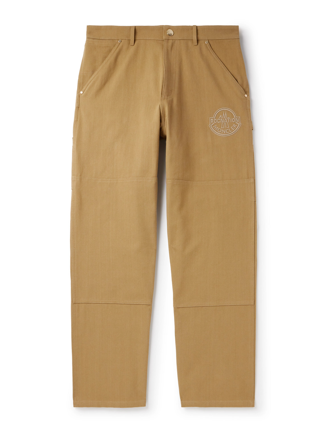 Moncler Genius Roc Nation By Jay-z Straight-leg Logo-embroidered Panelled Washed Cotton-canvas Trousers In Brown