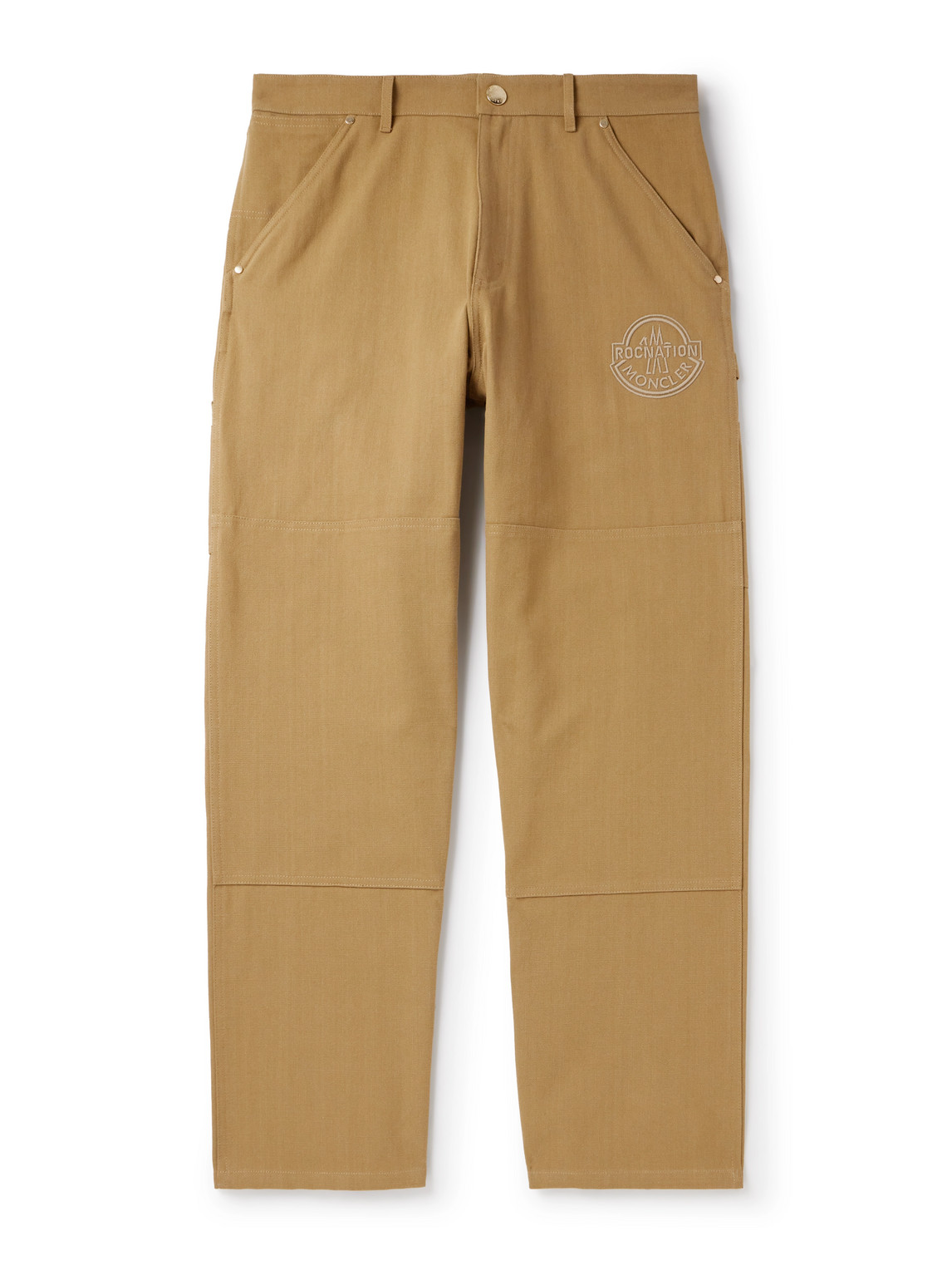 Roc Nation by Jay-Z Straight-Leg Logo-Embroidered Panelled Washed Cotton-Canvas Trousers