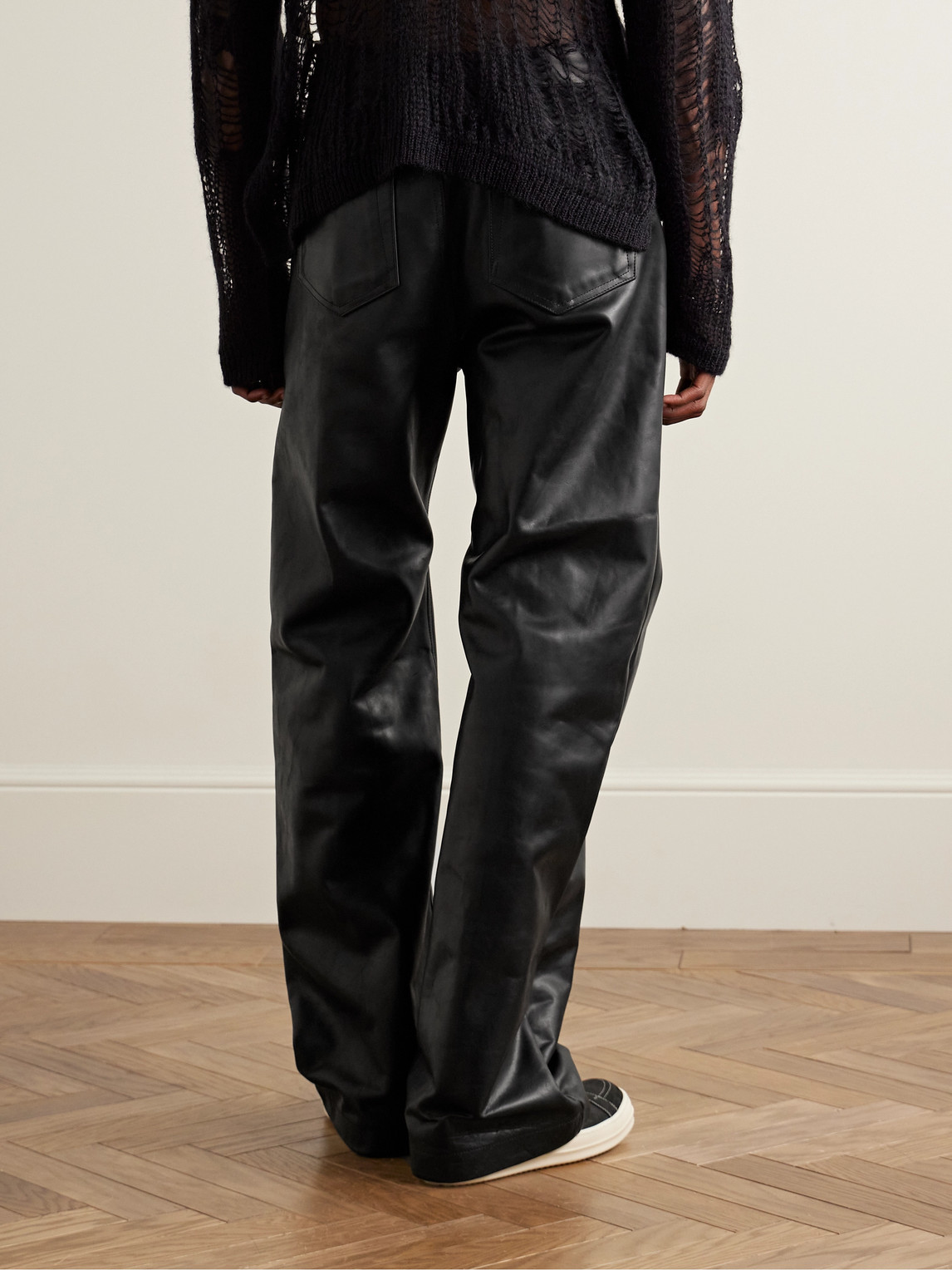 Shop Rick Owens Geth Straight-leg Oiled-leather Jeans In Black
