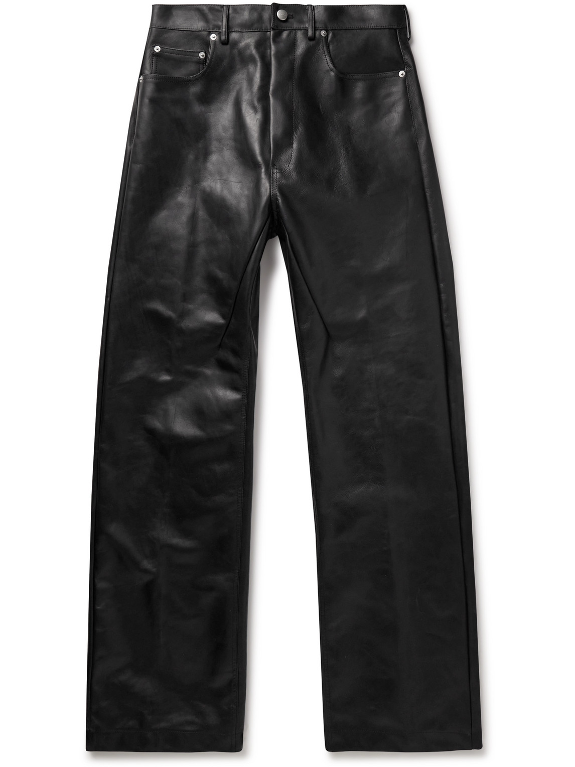 Rick Owens Geth Straight-leg Oiled-leather Jeans In Black