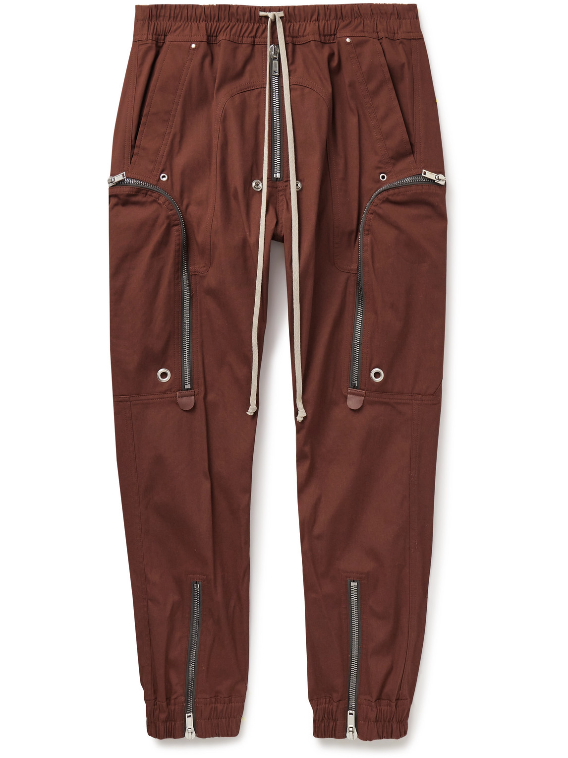 Rick Owens Bauhaus Tapered Organic Cotton-blend Poplin Drawstring Cargo Trousers In Burgundy