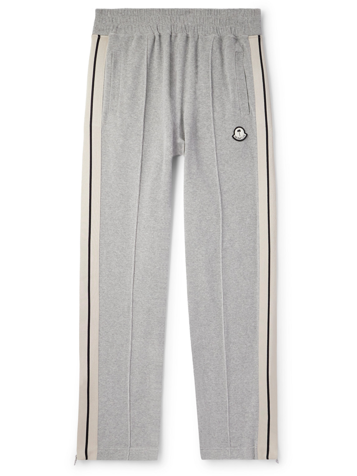 Moncler Genius Palm Angels Straight-leg Logo-appliquéd Striped Velour Track Pants In Gray