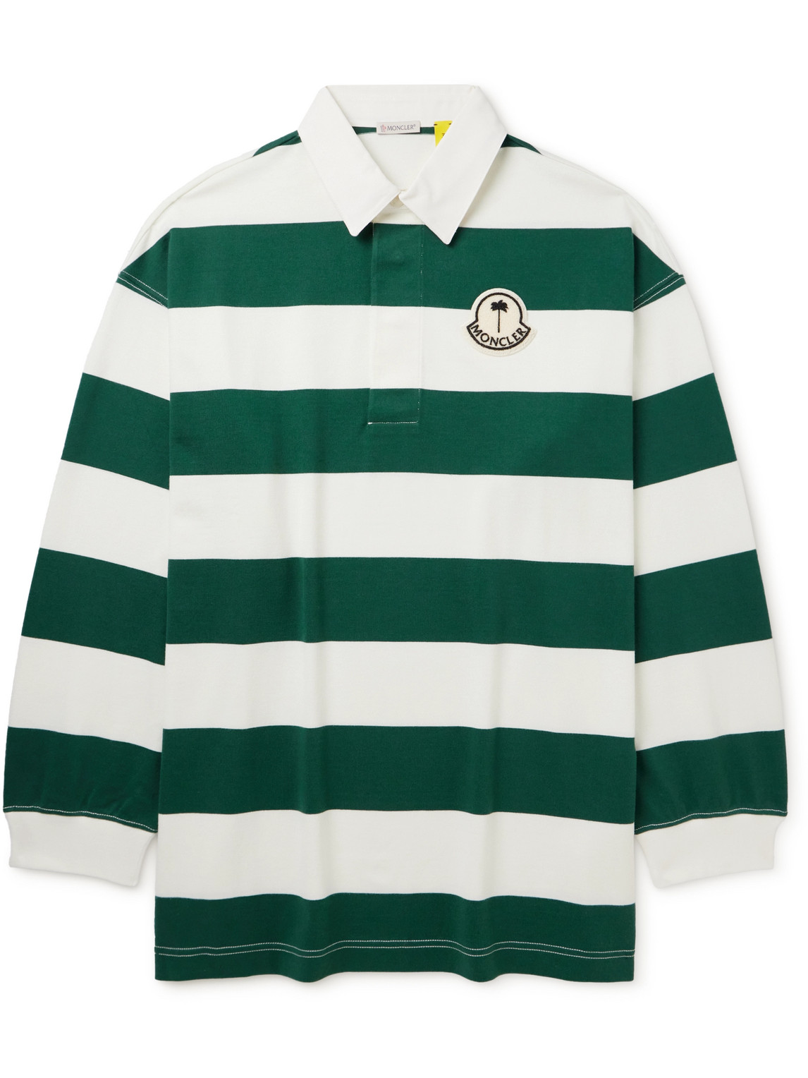 Shop Moncler Genius Palm Angels Oversized Logo-appliquéd Cotton-jersey Polo Shirt In Green