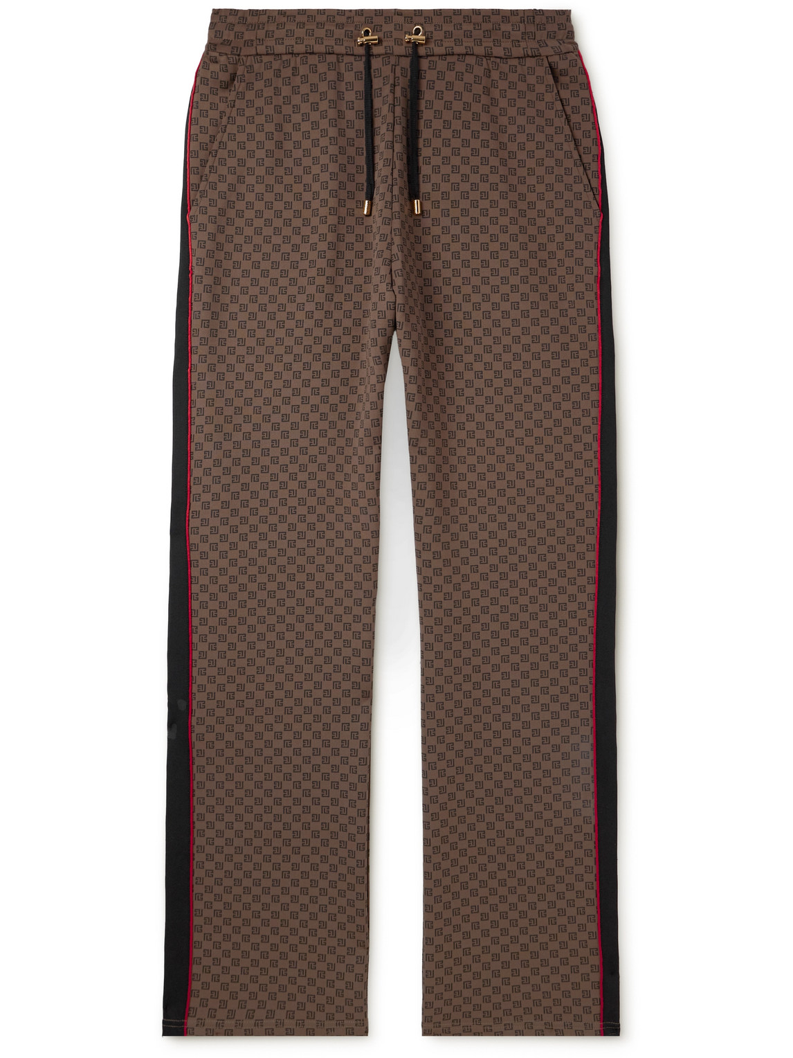 Balmain Monogrammed Jersey Track Trousers In Brown