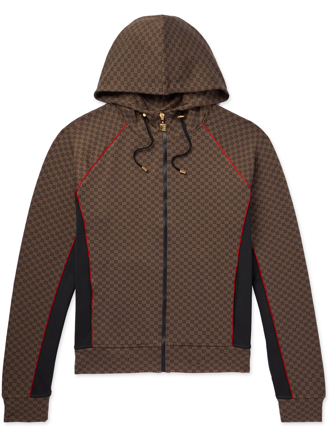 Shop Balmain Monogrammed Jersey Track Jacket In Brown