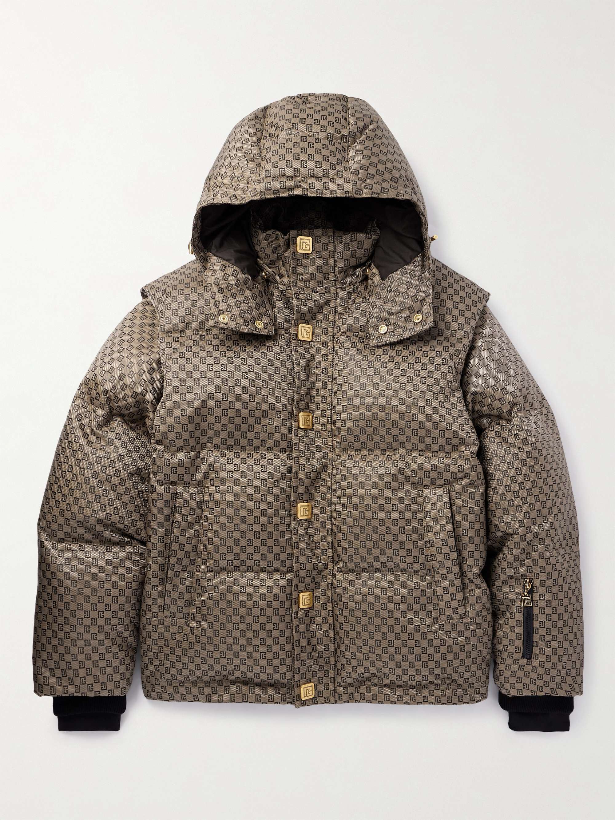 BALMAIN Logo-Jacquard Padded Canvas Hooded Jacket for Men | MR PORTER