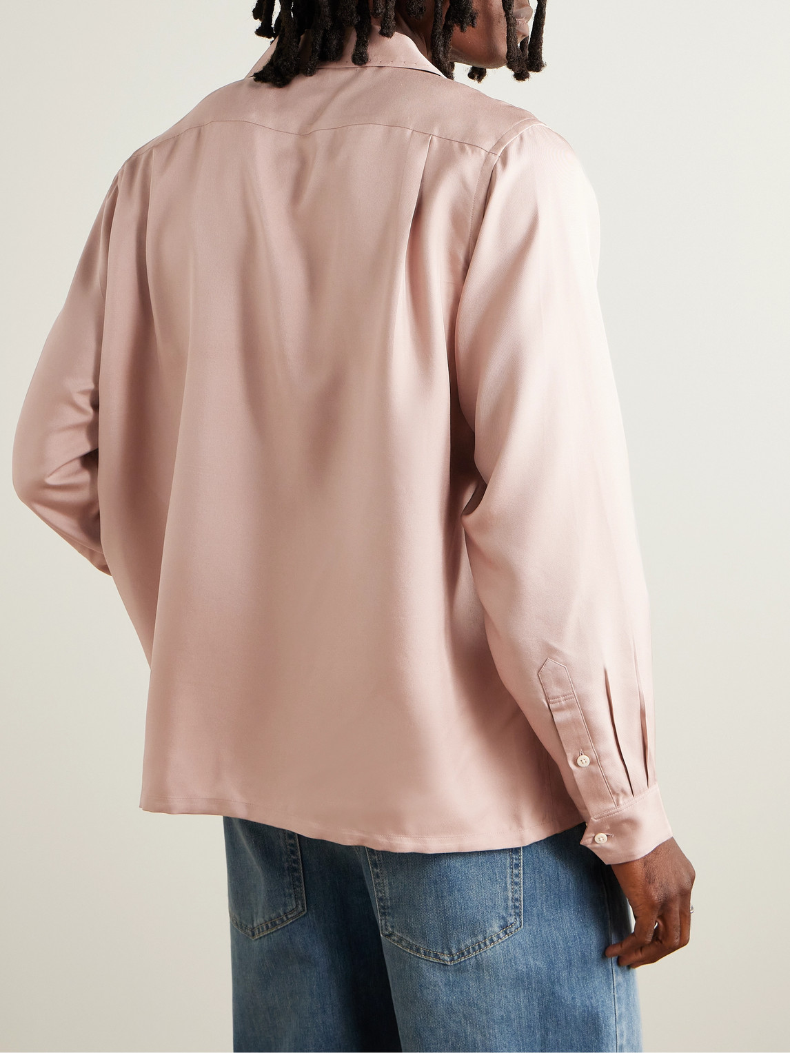 Shop Visvim Keesey Convertible-collar Embroidered Silk-twill Shirt In Pink