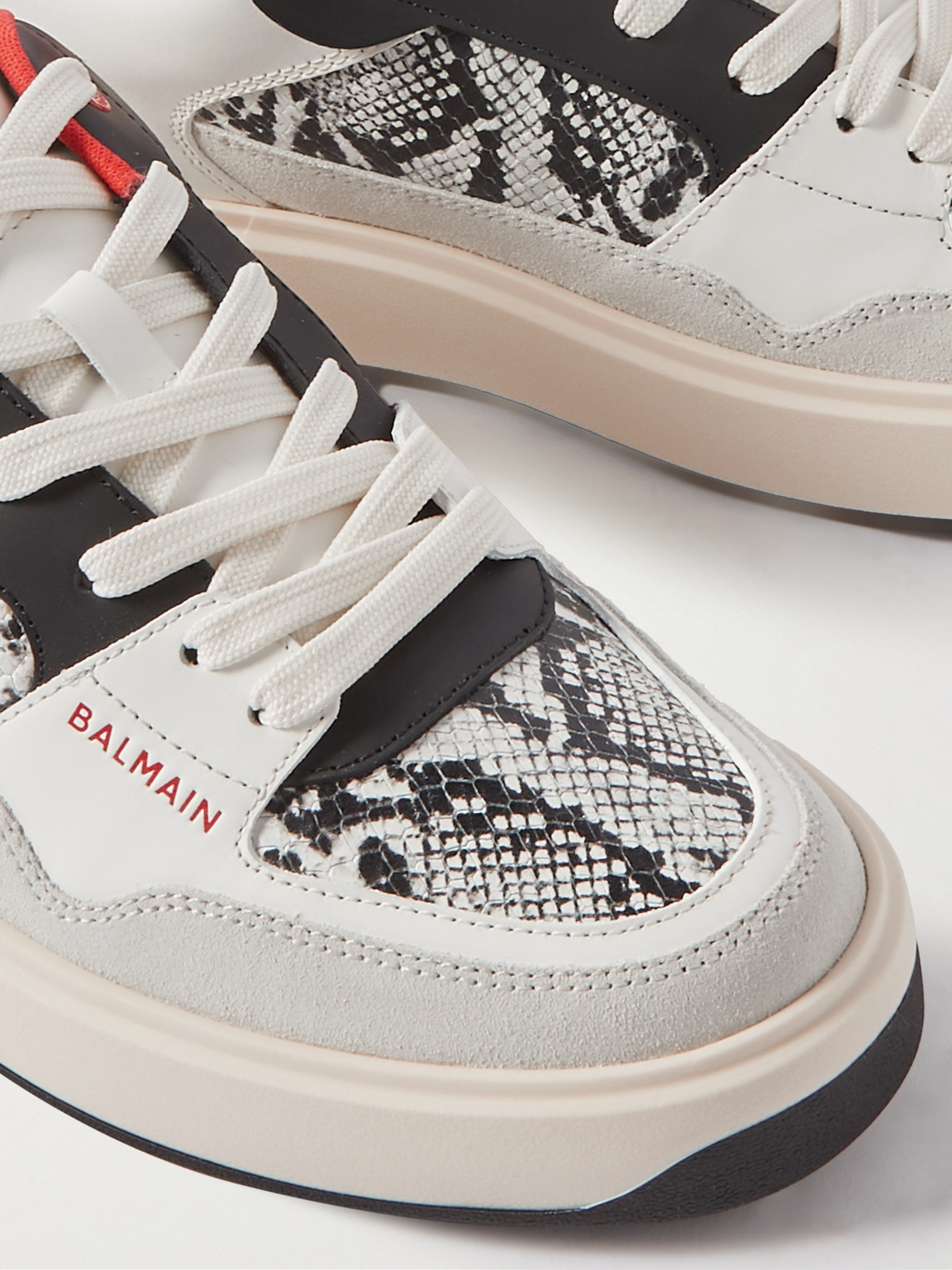 Shop Balmain B-court Snake-effect Leather And Suede Sneakers In White