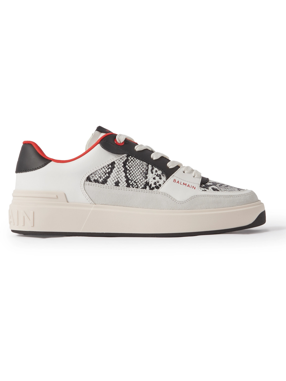 Balmain Men's B-court Flip Snake-effect Leather Low-top Trainers In White