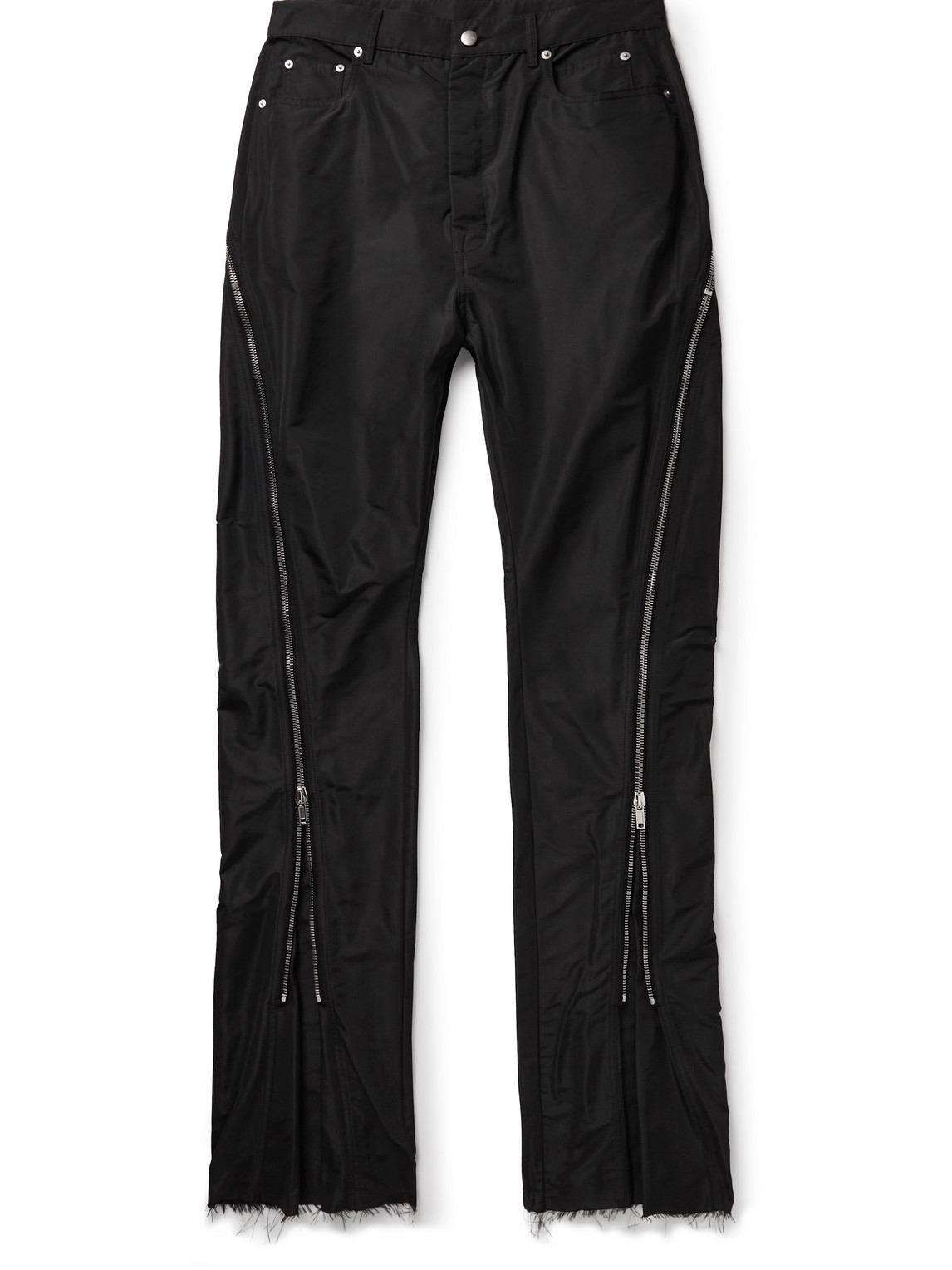 Rick Owens Bolan Banana Slim-fit Flared Zip-embellished Faille Trousers In Black