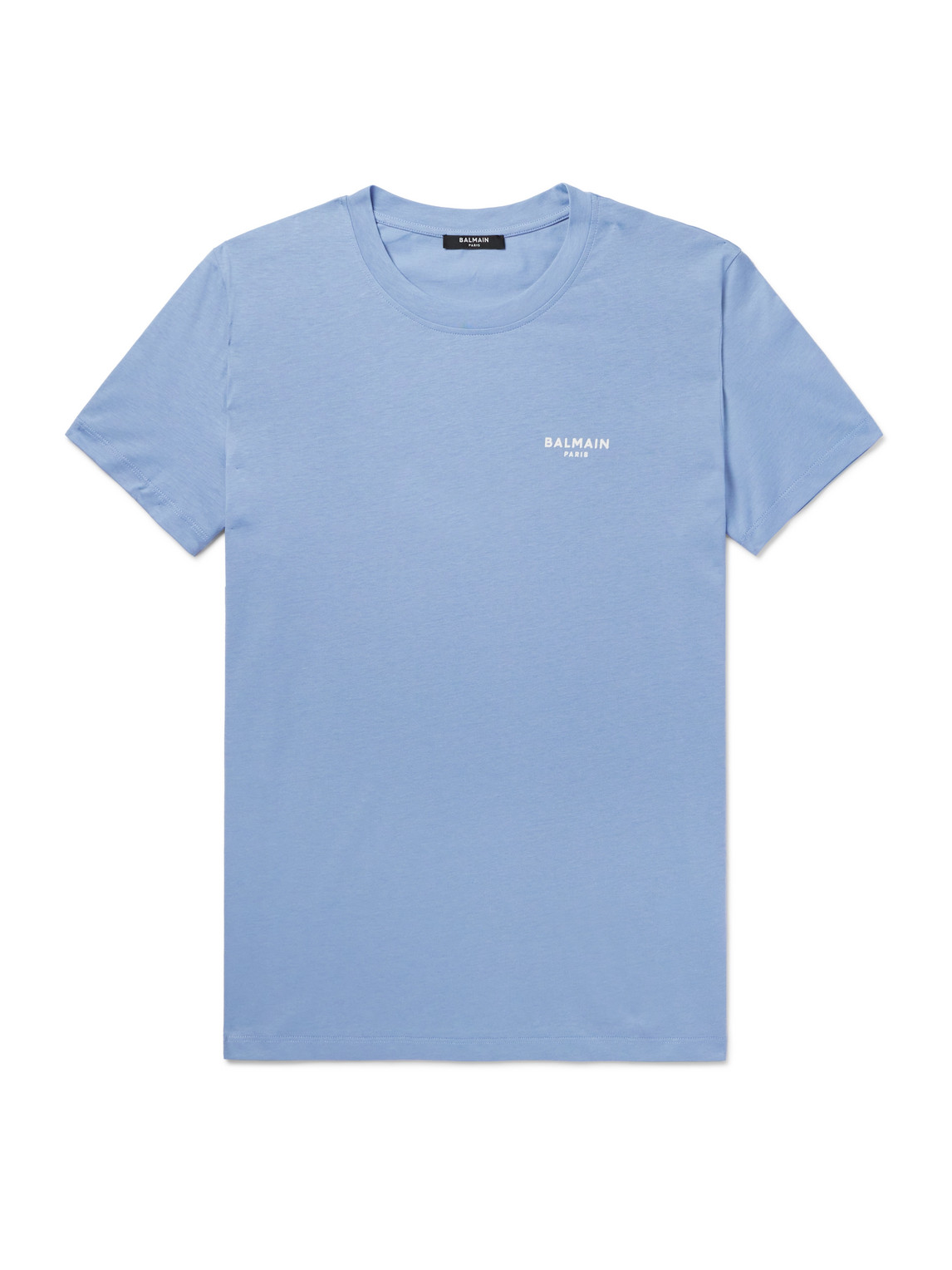 Balmain Blue Flocked T-shirt In Sgf Bleu Clair/ Natu