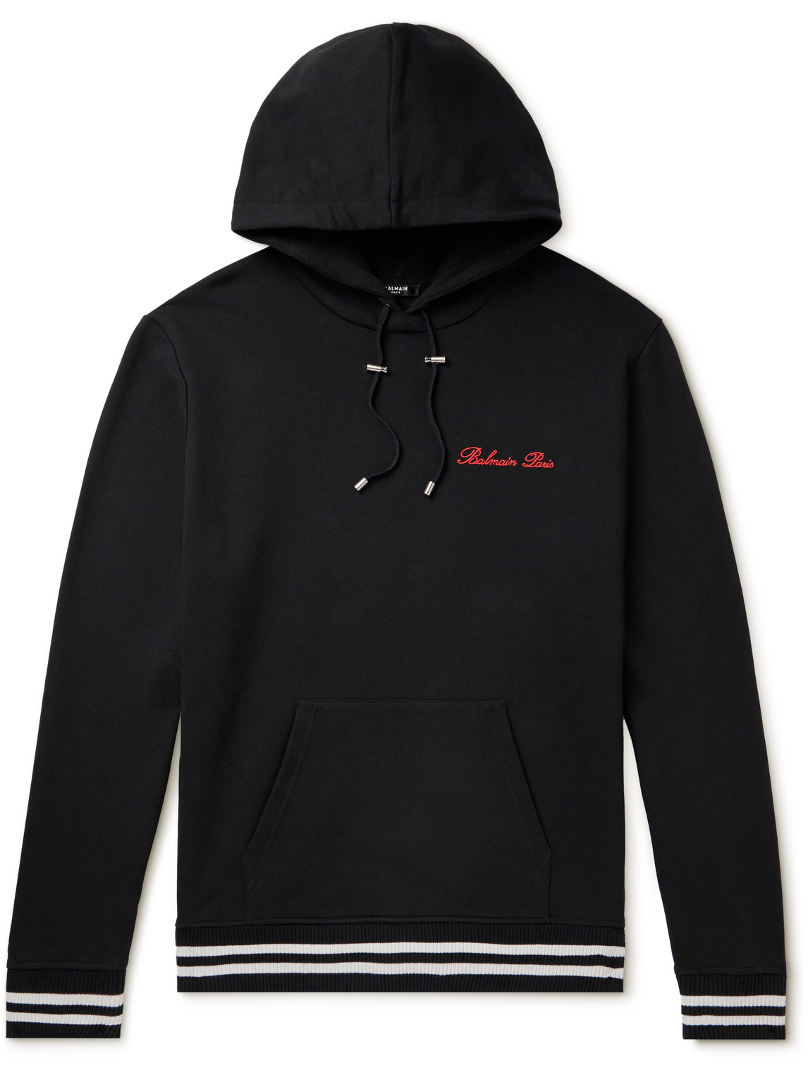 Shop Balmain Logo-embroidered Cotton-jersey Hoodie In Black