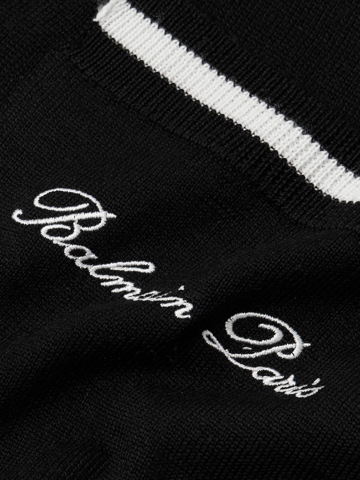 Shop Balmain Logo-embroidered Striped Wool Sweater In Black