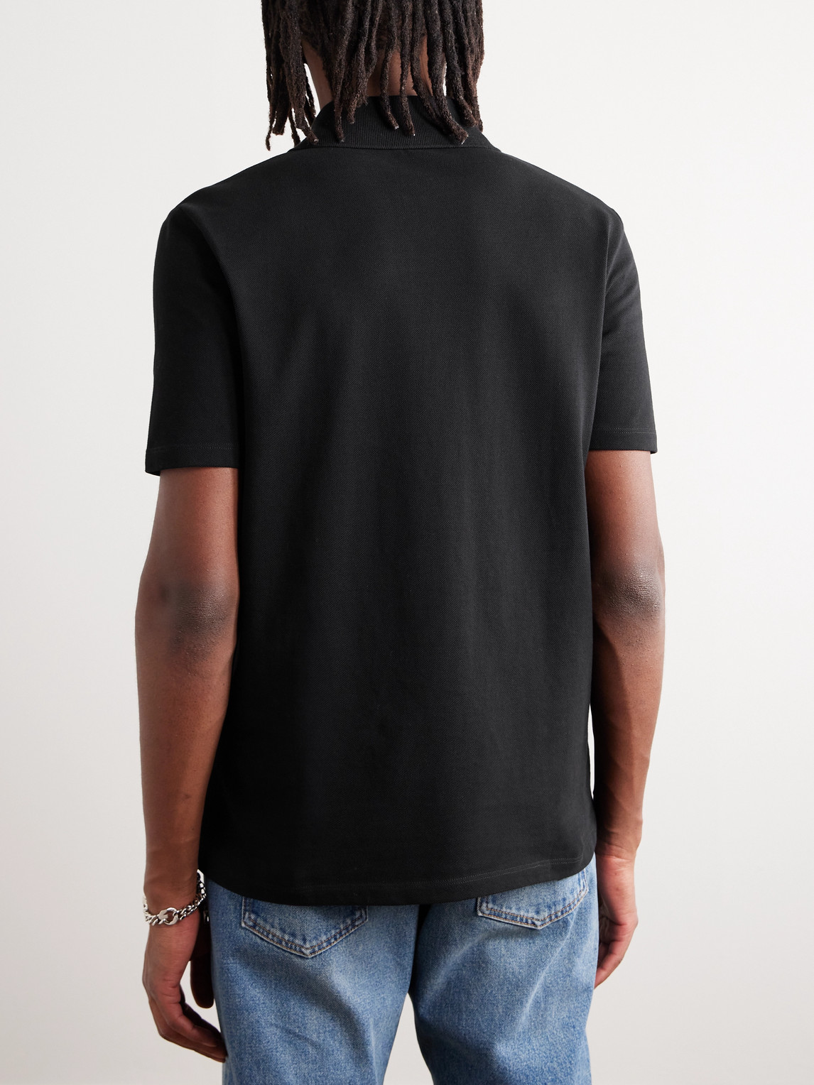 Shop Balmain Logo-embroidered Cotton-piqué Polo Shirt In Black