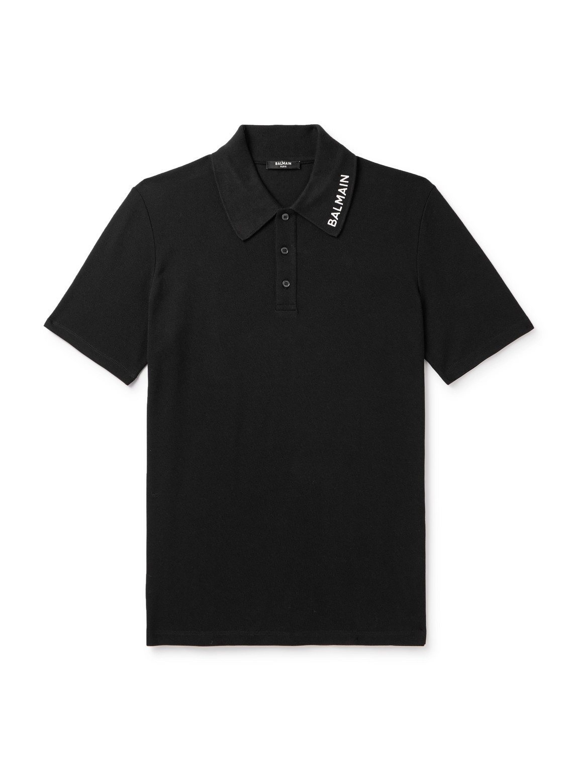 Shop Balmain Logo-embroidered Cotton-piqué Polo Shirt In Black
