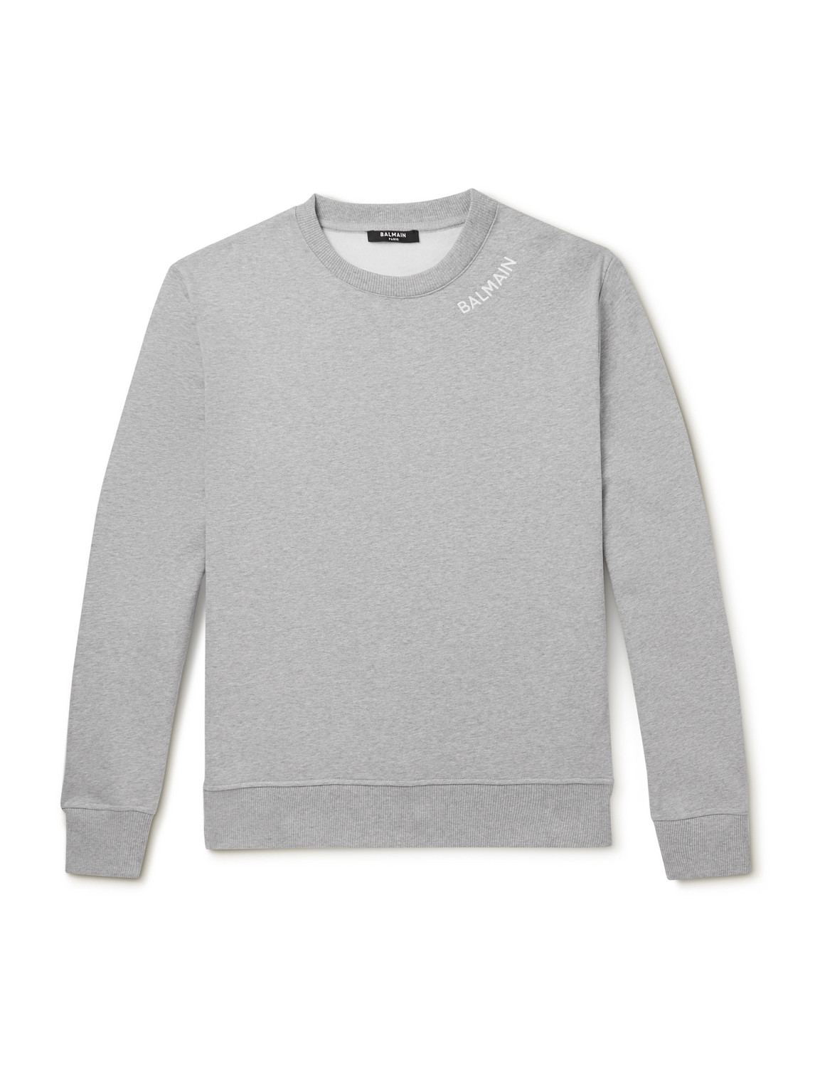 Balmain Logo-embroidered Cotton-jersey Sweatshirt In Grey