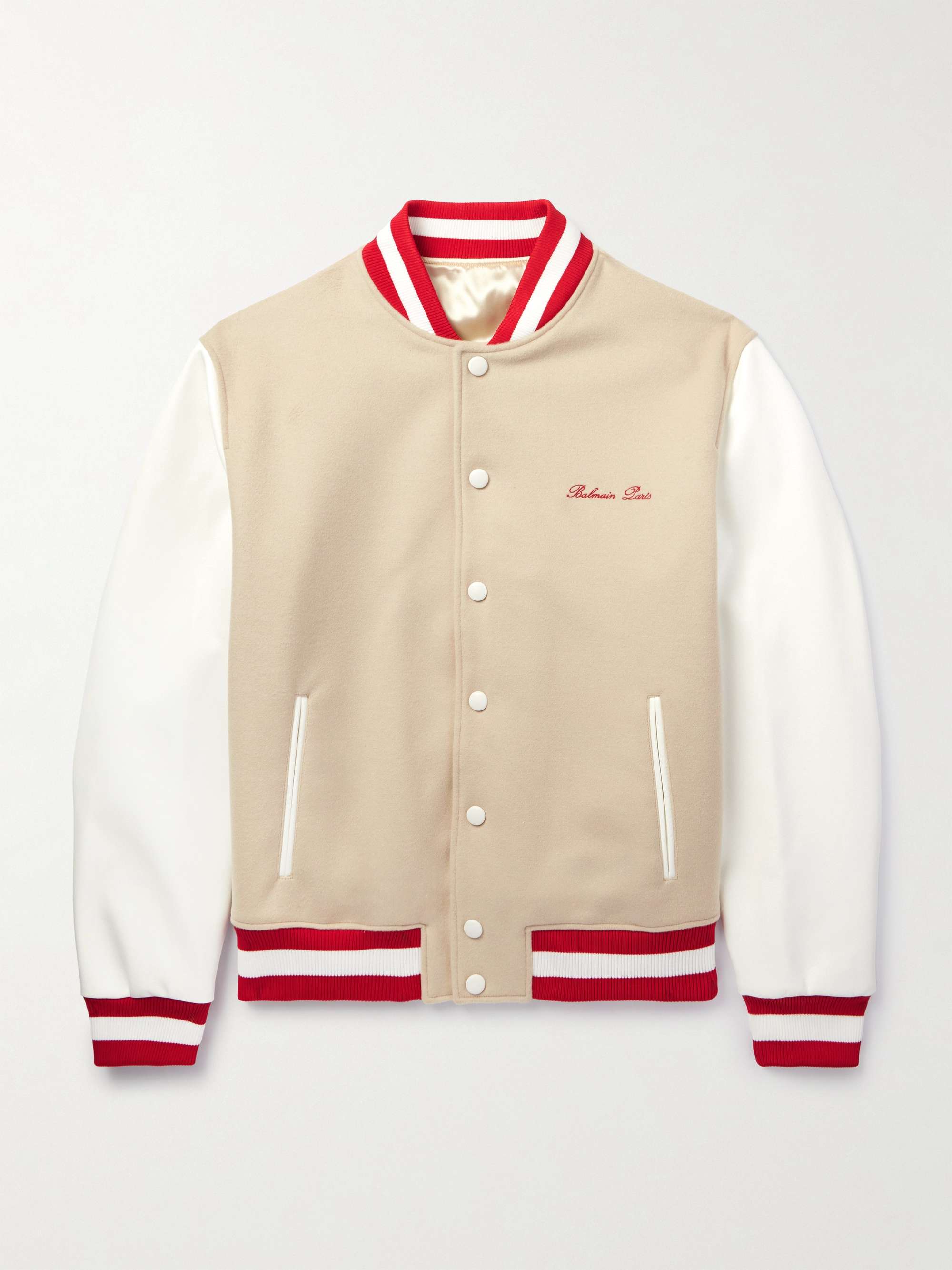 BALMAIN Logo-Embroidered Striped Wool Varsity Jacket for Men | MR PORTER