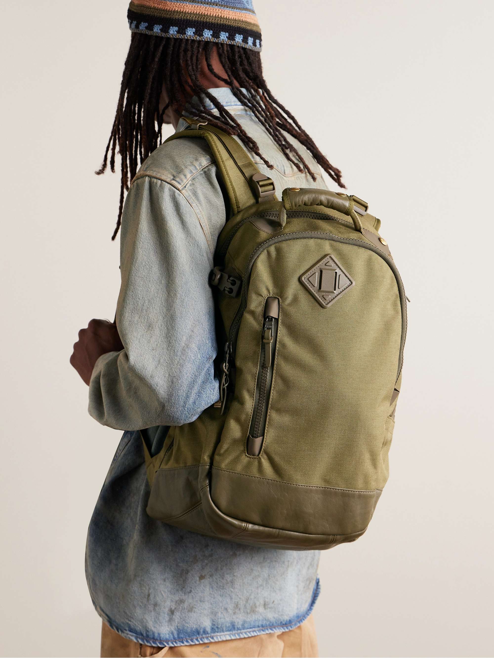 Woody Leather-Trimmed Cotton-Canvas Backpack