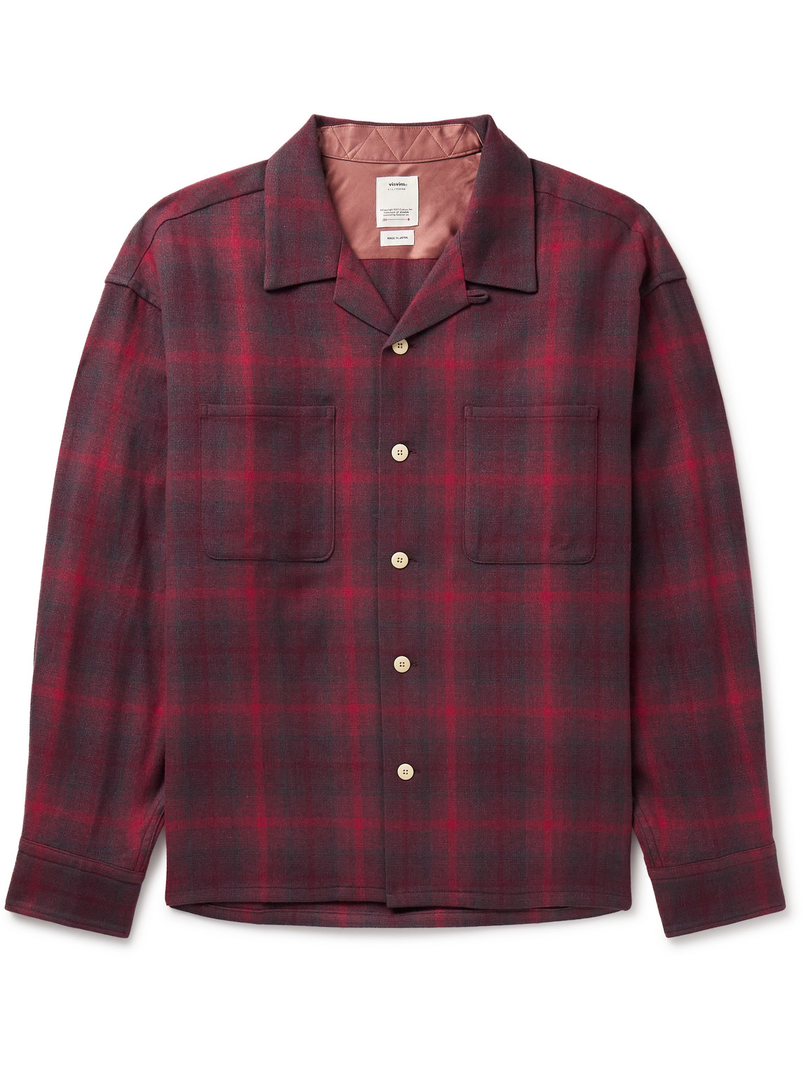 Visvim Palmer Convertible-collar Checked Wool And Linen-blend Shirt In Red