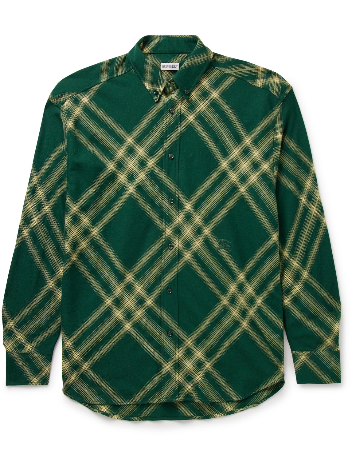 Burberry Oversized Button-down Collar Checked Wool-flannel Shirt In Green