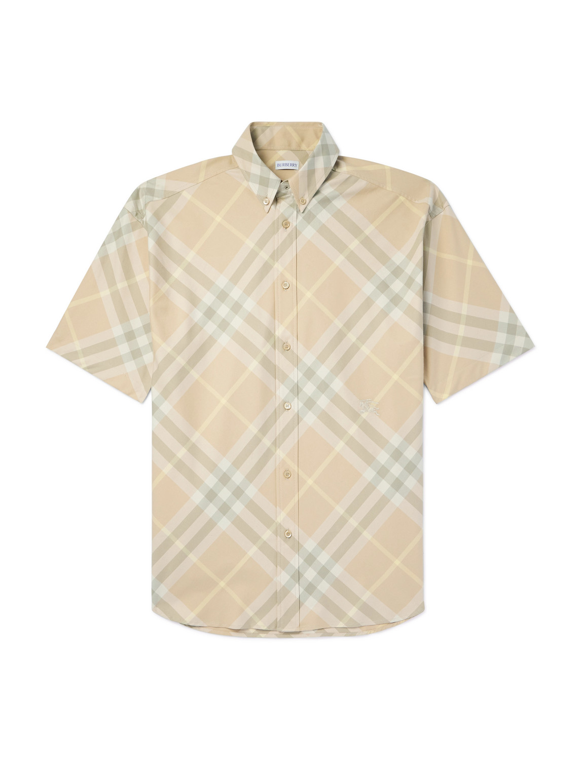 Shop Burberry Button-down Collar Logo-embroidered Checked Cotton-twill Shirt In Neutrals