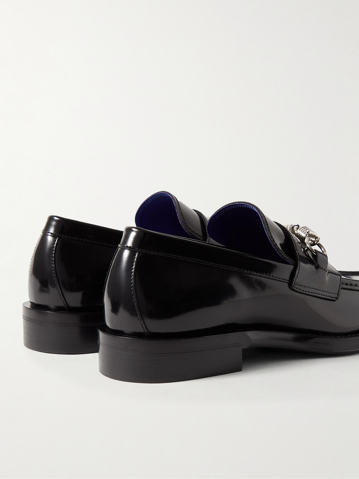 Shop Burberry Embellished Glossed-leather Loafers In Black