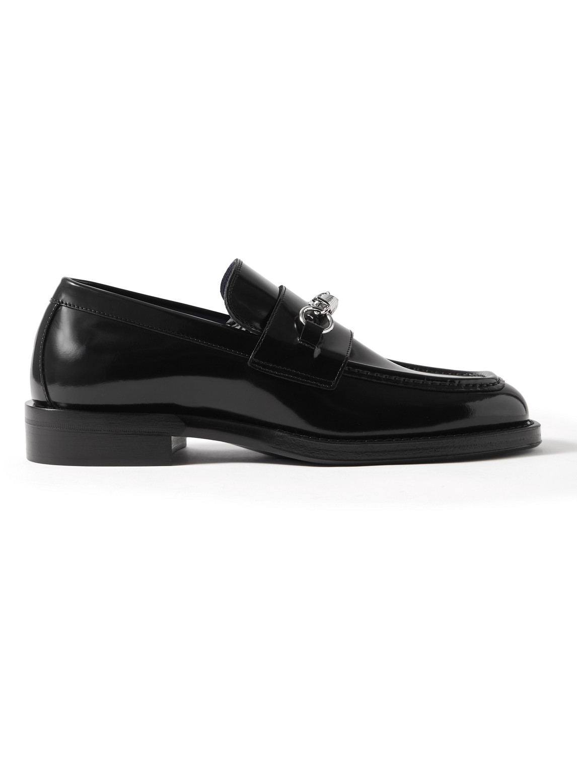 Burberry Embellished Glossed-leather Loafers In Black