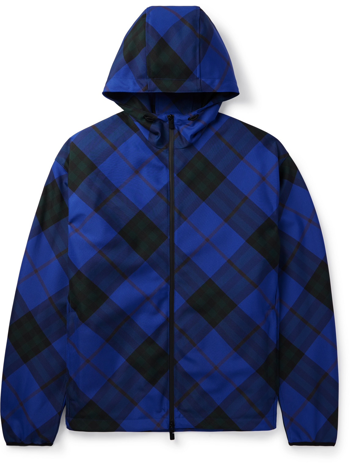Burberry Logo-appliqued Checked Twill Hooded Track Jacket In Blue